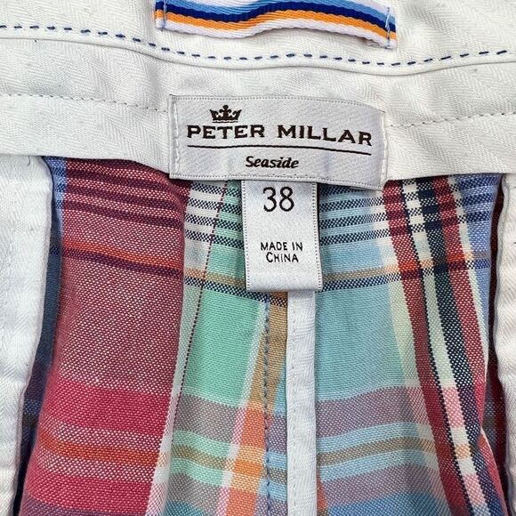 Peter Millar Madras Shorts Men's Size 38 Cape Red Golf Outdoors Plaid Linen - Picture 8 of 9